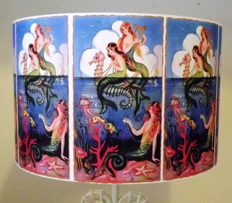 Vintage Mermaid Lampshade Light Shade Retro Shabby Chic Kids Fatta Da Mamma Free Gift