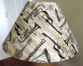 Lampshade Musical Instrument and Score Decoupage  lightshade cream and gold and black by Fatta da Mamma