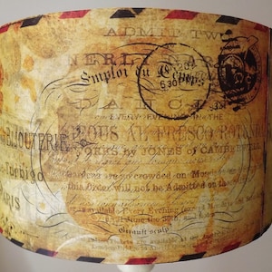 Vintage Postcard lampshade  shabby chic, old writing , sold script,dark academia.  Fatta da Mamma FREE GIFT