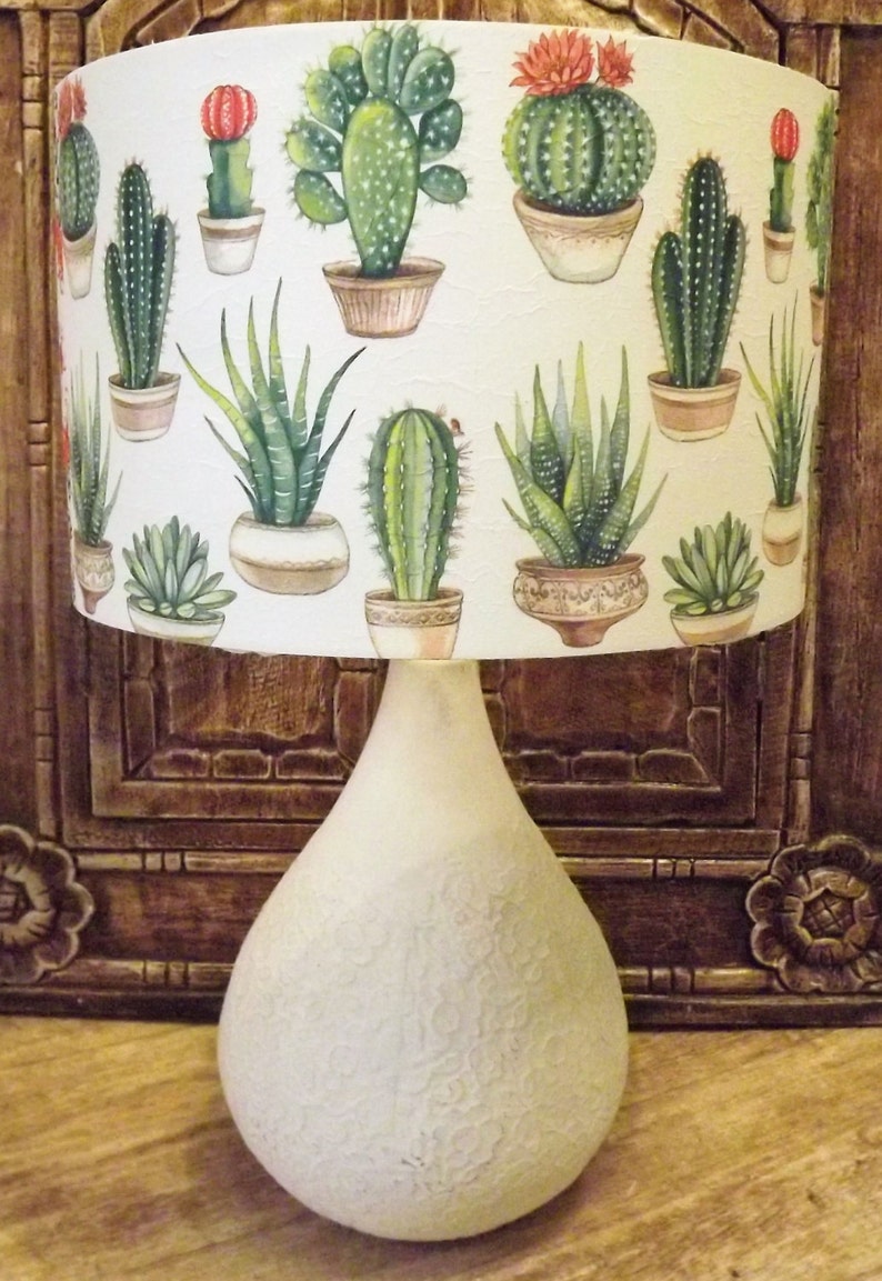 Cactus Lampshade Shabby Chic Lamp Shade Hip Retro Modern Green White Free Gift