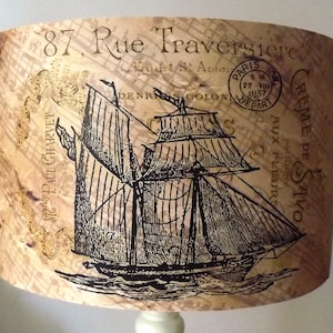 Sailing Ship Lampshade, antique style,vintage, Carte Postal, musical score,postmarks and stamps Fatta da Mamma