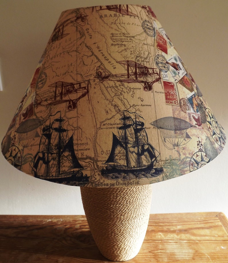 Vintage Travel Map Decoupage Lampshade Ships planes postmarks Etsy