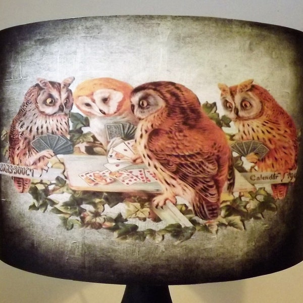 Owl Lampshade, light shade,vintage card game, shabby chic, steampunk Fatta da Mamma Free Gift