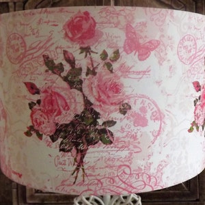 Vintage Pink Rose Lampshade Decoupage shabby chic postcard carte postal french script