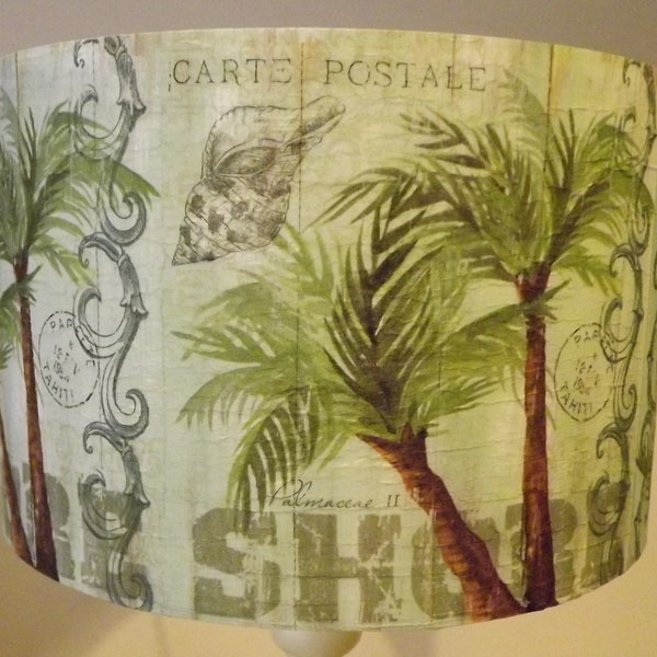 Sea Shore Lampshade, light shade, palm trees,green  vintage shabby chic Nautical seaside Fatta da Mamma