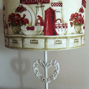 Red & Cream Kitchen Table Lampshade shabby chic vintage French country decoupage Fatta da Mamma image 2