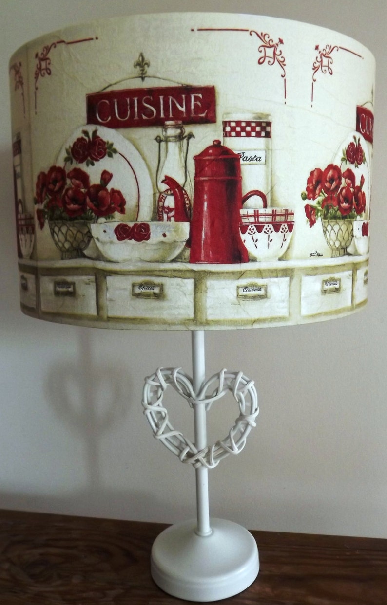 Red & Cream Kitchen Table Lampshade shabby chic vintage French country decoupage Fatta da Mamma image 2