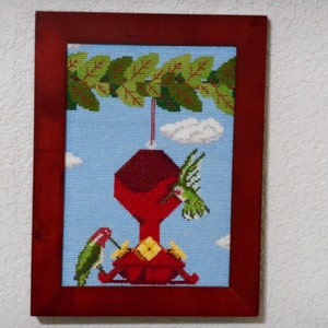 Hummingbirds Feeding Counted Cross Stitch Pattern Fits a 5 inch x 7 inch Frame- Instant Download PDF File