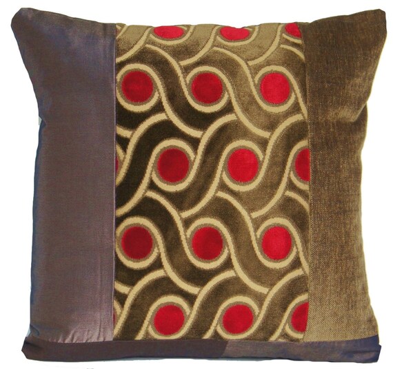 Red Decorative Pillow Case Brown Velvet Cushion Cover Modern Etsy