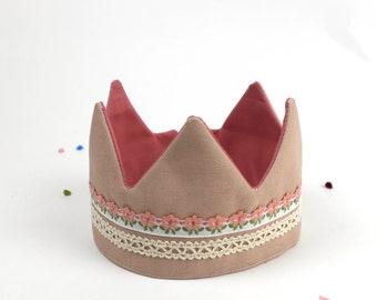 Birthday crown with number made of linen, children's birthday natural