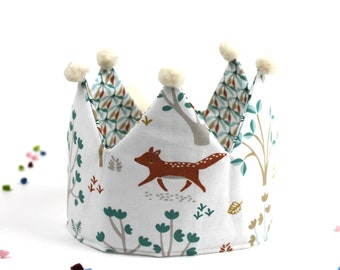 Birthday crown with number, forest animals with bobbles, children's birthday