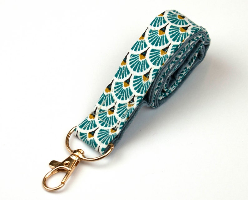 Lanyard artdeco turquoise-or, dragonne pour téléphone portable image 1