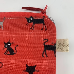 Cosmetic bag, red cats, Japanese, zippered purse, pencil case