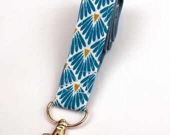 Lanyard art deco, blu-oro, grafica, tracolla per cellulare