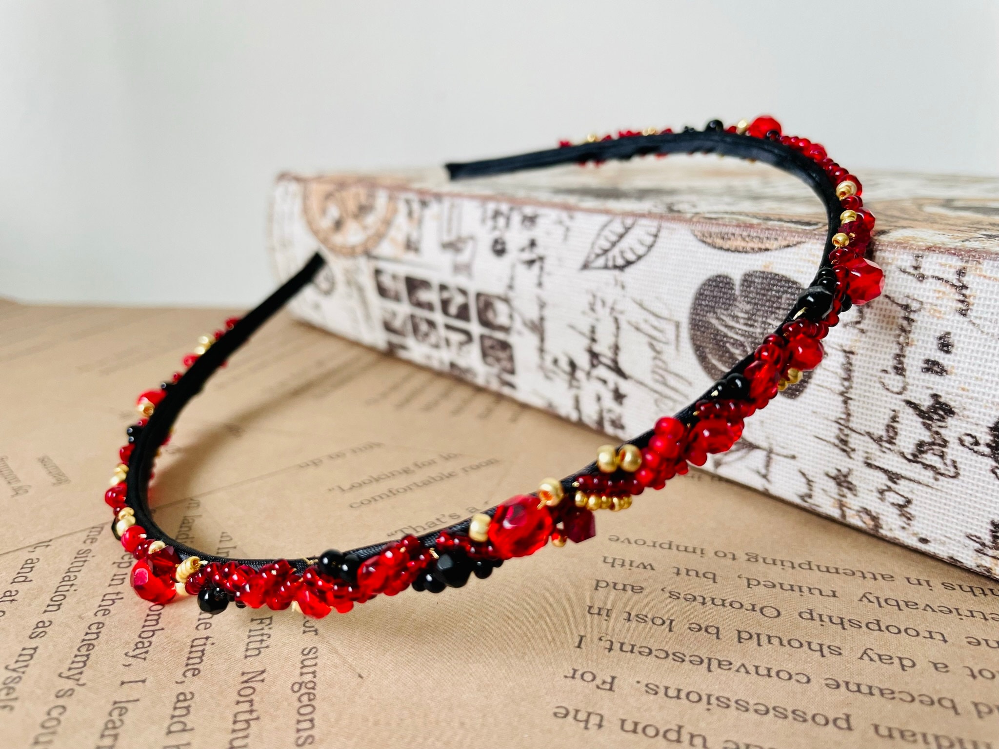 Red and Black Swarovski Crystal Headband – Narrow Tiara  display picture 1