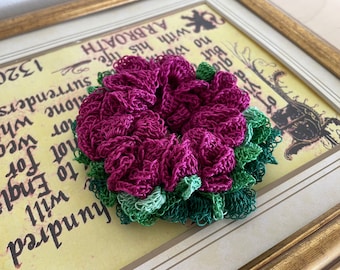 Deep Fuschia hydrangeas Triple frills fluffy lace crochet Hair scrunchie, Lace hair tie, Pink Women Hair Accessaries