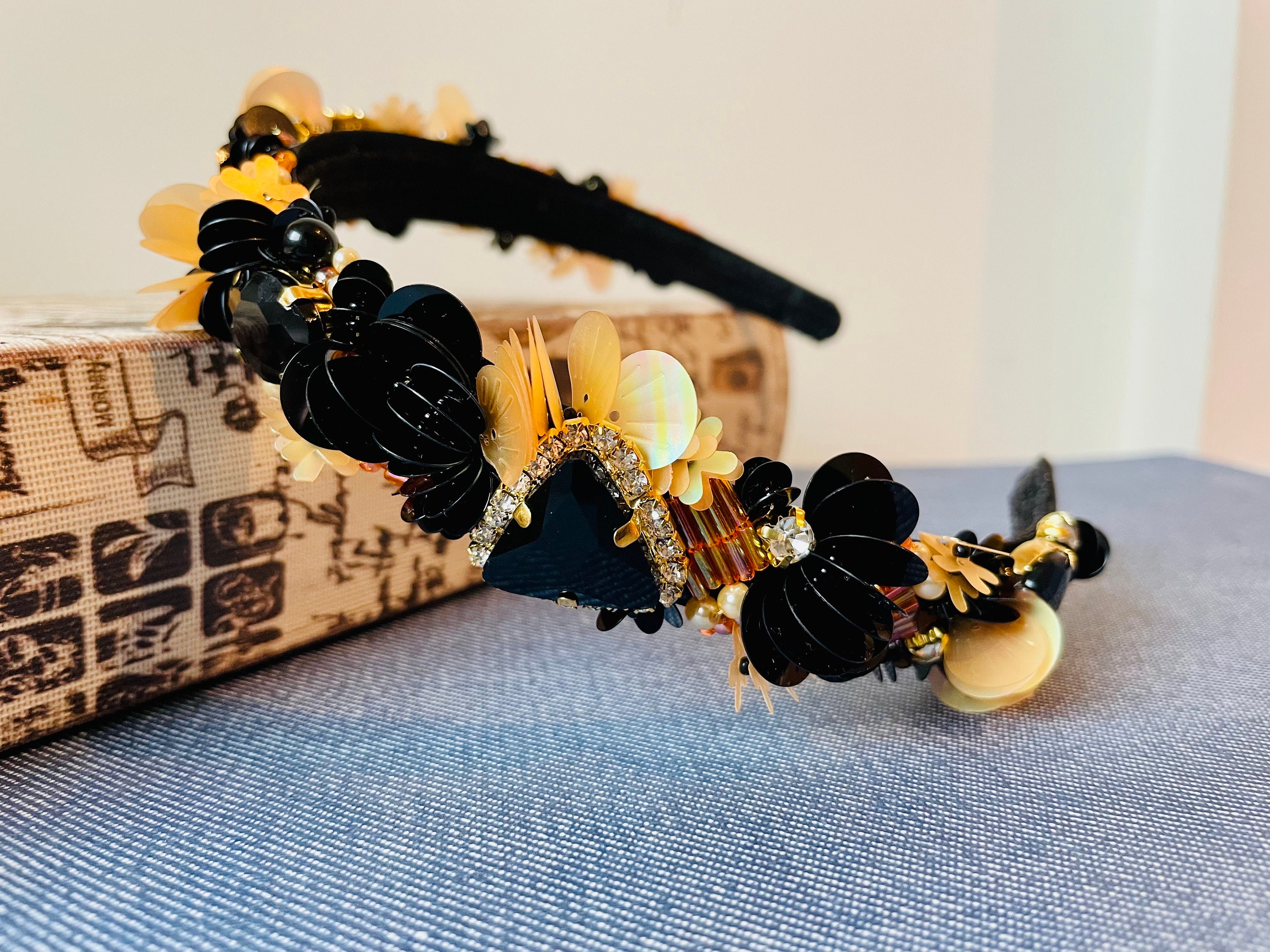 Limited Edition Luxurious Beaded Headband with Rhinestones and Pearls