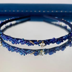Majestic Blue Swarovski Crystal Narrow Headband – Elegant Hair Band and Bridesmaid Headpiece