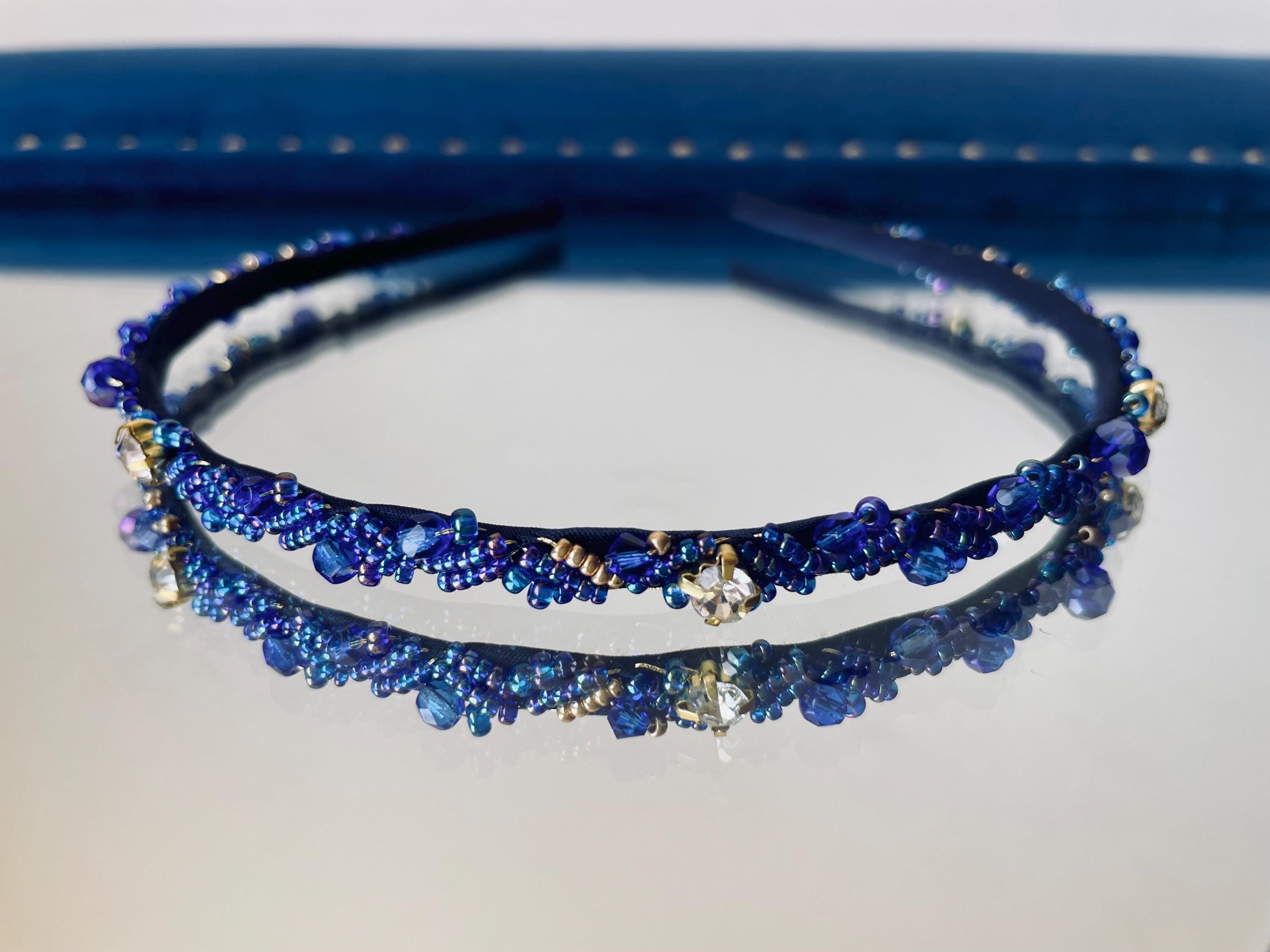 New Designer Inspired Handmade Light Blue Beaded and Pearl Embellished Headband Blue Beaded Headband - Etsy UK main image 3