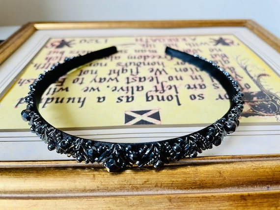 Gunmetal Iris Beaded Headband - Dark Grey Gothic Tiara  display picture 3