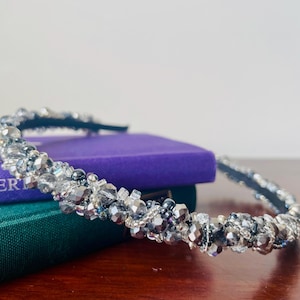 Silver Grey Mist Crystal Headband – Elegant Hand-Beaded Grey & Silver Hair Accessory