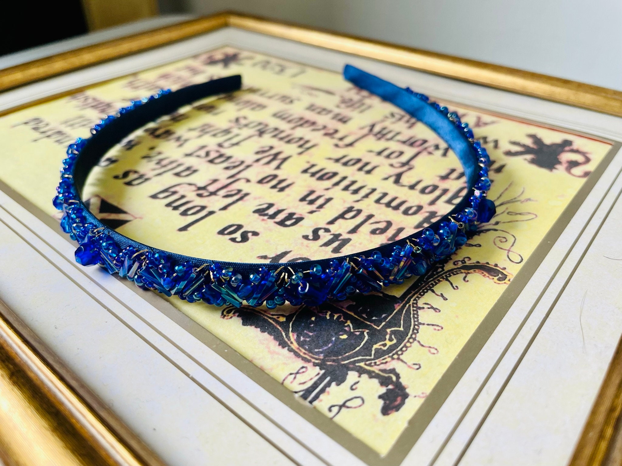 DHWEKU Cerchietto per capelli da donna, 2 pezzi, blu glitterato con perle di cristallo