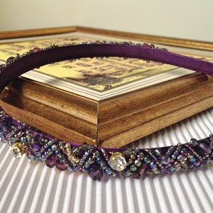 Dark Purple AB Swarovski beaded Headband purple gold crystal tiara purple crystal crown purple Bridesmaid headpiece purple Hair Accessories