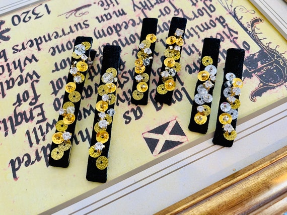 Embellished Black and Gold Sequin Hair Clip set pack 4 Gold Black sequin sparkle BOW 3.25 main image 2