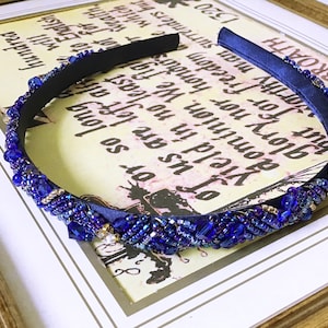 Majestic Blue Swarovski crystal embroidered Headband, Blue crystal Hair Band, Beaded Alice Band,Bridesmaid headpiece,Blue Hair Accessories