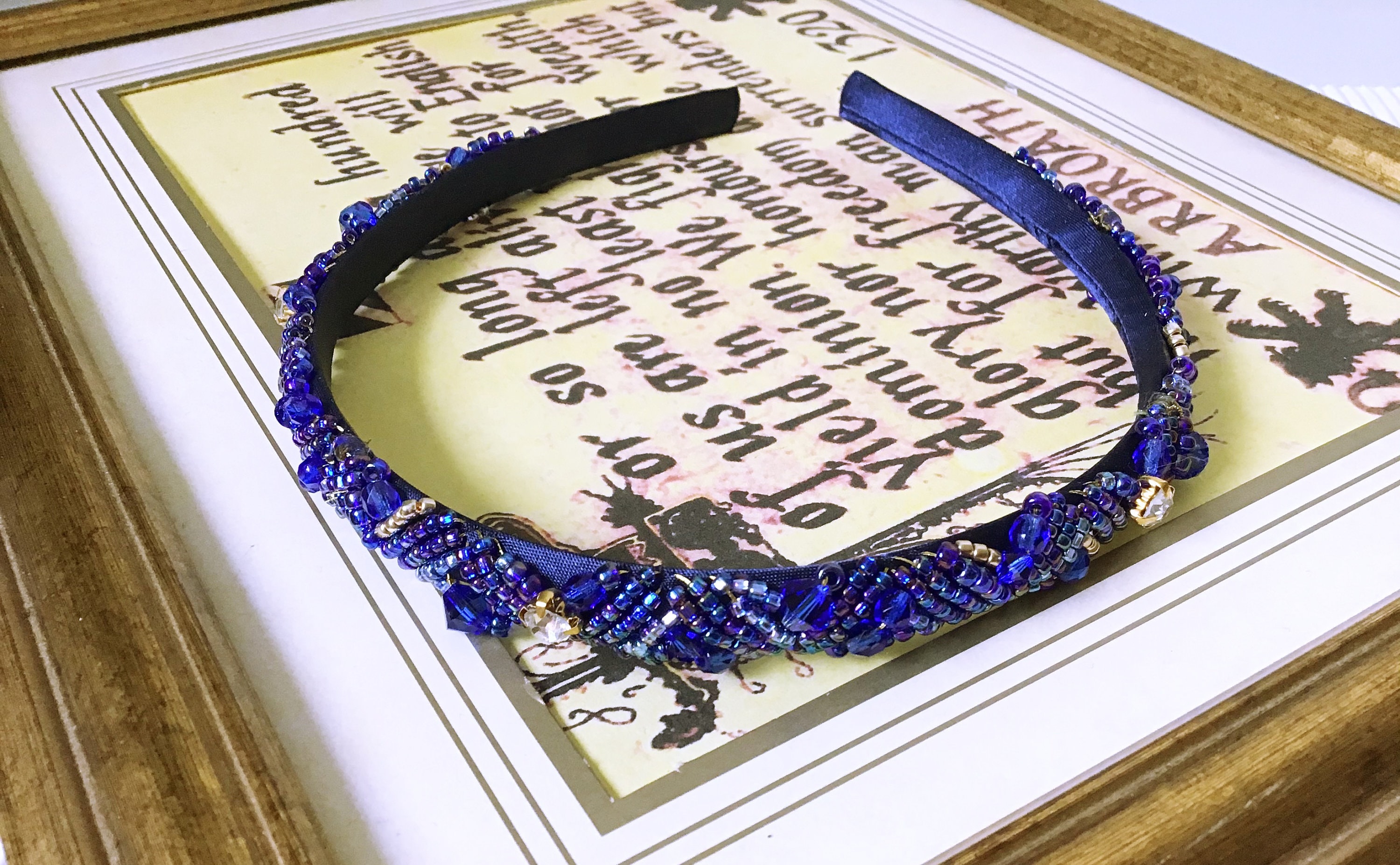 Handmade Swarovski  Blue Crystal Beaded Headband  Jeweled Hair Accessory Swarovski Pearls Blue Headband // Beaded Headband // Wedding  main image 4
