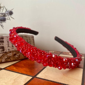 Romantic Red Rose Crystal Headband - 2cm Czech Fire Polished Beads
