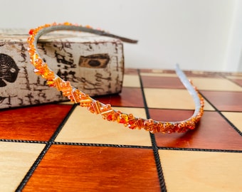 Vivid Orange Fireball Swarovski Crystal Narrow Headband - Black or Silver White Base