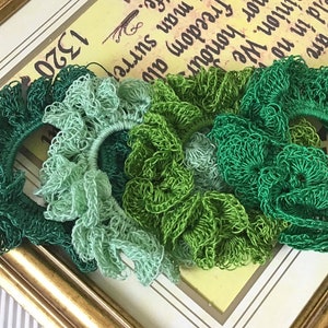 Botanic Greens: Lace Crocheted Hair Scrunchies Collection