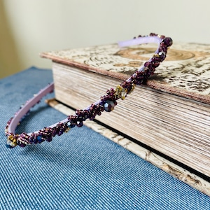 Rainbow Amethyst beaded Headband purple crystal tiara purple crystal crown purple Bridesmaid headpiece purple Hair Accessories