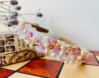 Elegant Pink and Gold Jeweled Headband Handmade Jeweled Headband: Pink & Gold Rhinestone  main image 3