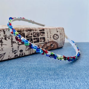 Multicolored Gemstone Swarovski Crystal beaded narrow headband,Crystal Tiara,Gemstones beaded headband