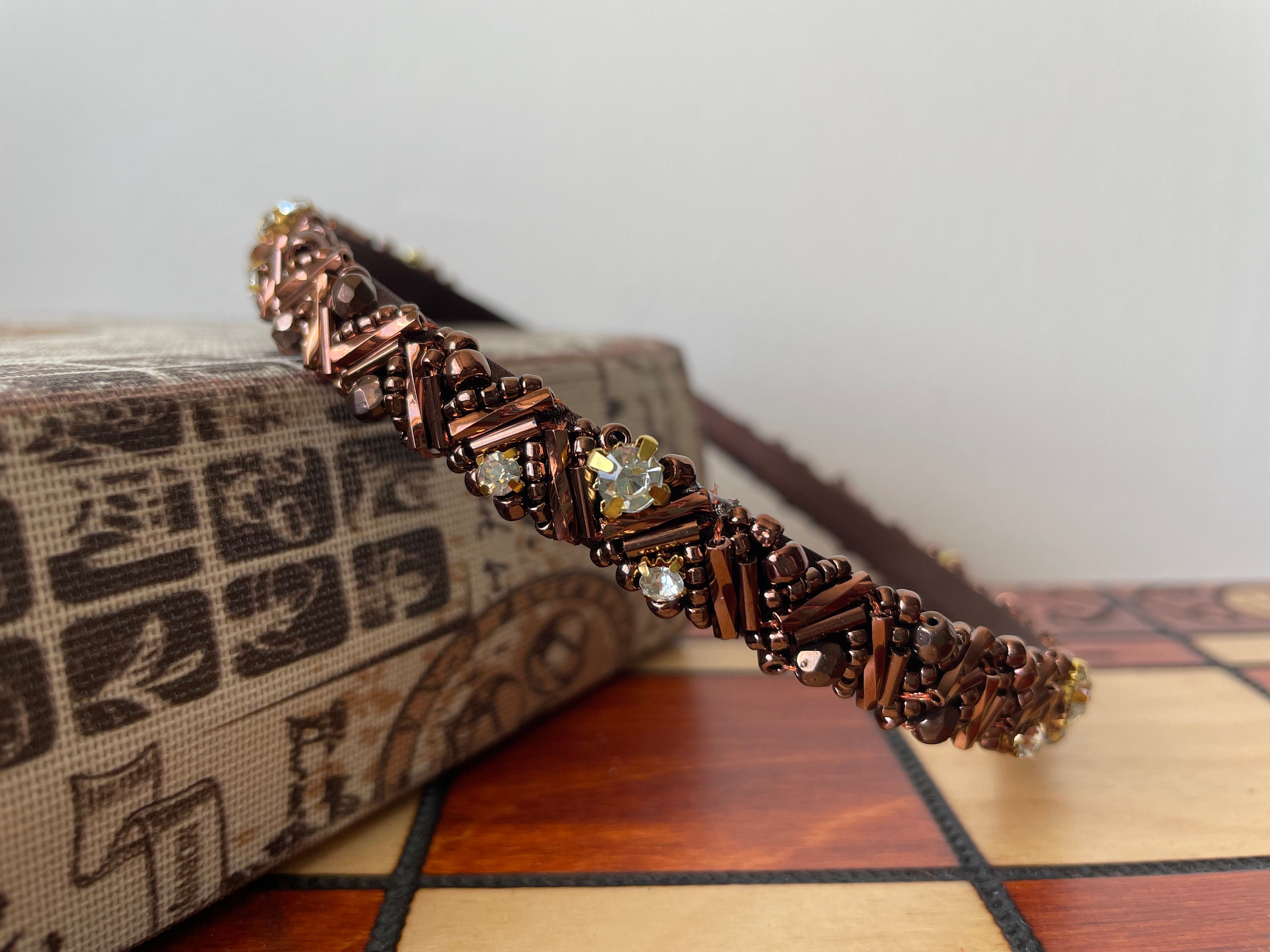 Headband tri-color gold silver gunmetal hand beaded handmade total comfort Handmade Headband | Embroidered Jewelry – Deepa Gurnani main image 3