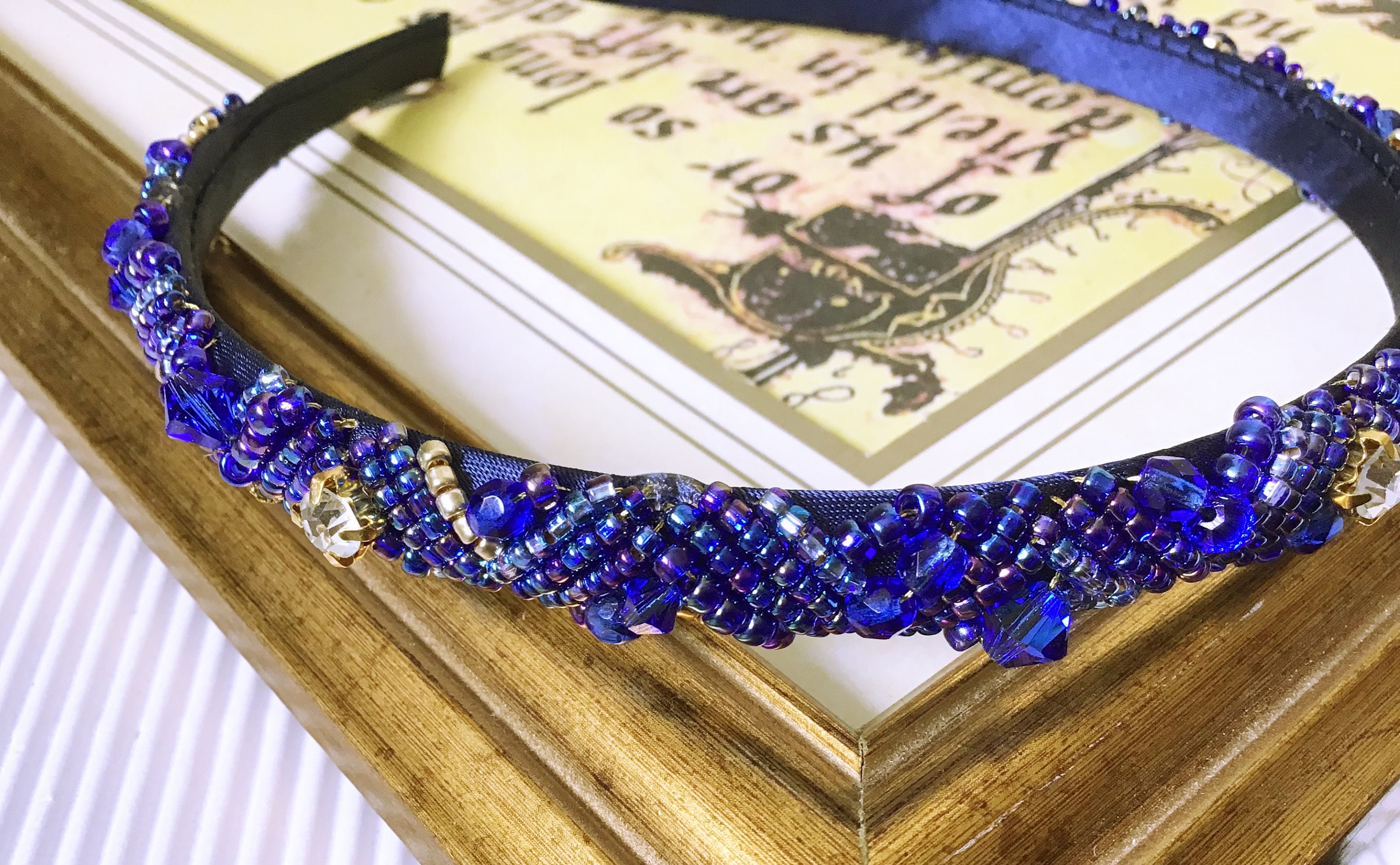 Majestic Blue Swarovski Crystal Embroidered Headband, Blue  display picture 2