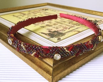 Dark Red AB Swarovski beaded Headband Red gold crystal tiara purple crystal crown Red Bridesmaid headpiece Red Hair Accessories