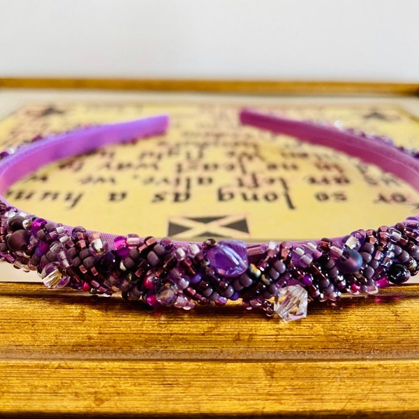 Silvery Purple  Swarovski Crystal beaded headband, Purple  Crystal Tiara,Purple beaded headband