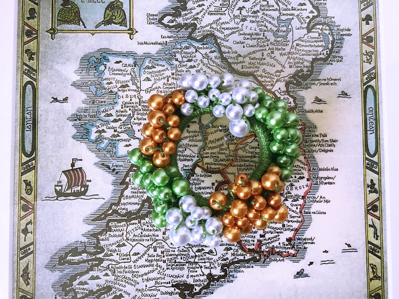 Irish Tricolour flag beaded Crochet Hair Scrunchie Ponytail Holder,Green Women Hair Accessaries St Patricks day Bead Crocheted Bobble