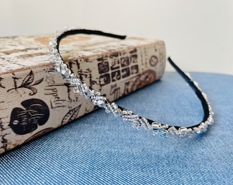 Silver Moon Czech Fire Polished Bead Headband, Gothic Headband