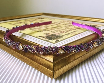 Gold Metal Flower Purple Swarovski Crystal Elastic Headband  display picture 1