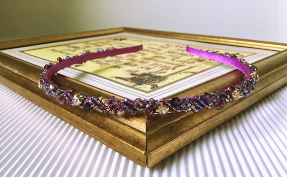 Buy Dark Purple AB Swarovski Narrow Headband Purple Gold  display picture 2