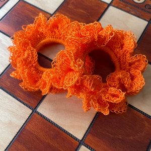 Enchanting Harvest Moon: Handcrafted Orange Crochet Scrunchies Set - Halloween Limited Edition
