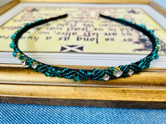CENAPOG - Cerchietto per capelli con cristalli barocchi e strass, per donne e ragazze, con perline colorate e perle impreziosite da perline colorate, in velluto, per matrimoni, feste nuziali (fiori