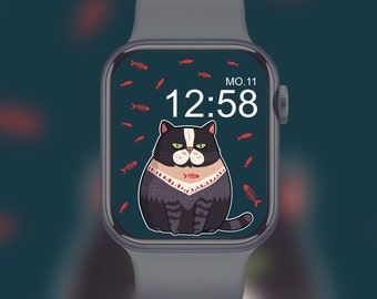 gatto divertente apple watch carta da parati immagine di sfondo download digitale colori retrò gatto scontroso