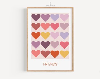 colorful hearts children's room picture digital download instant print many sizes poster font text friends