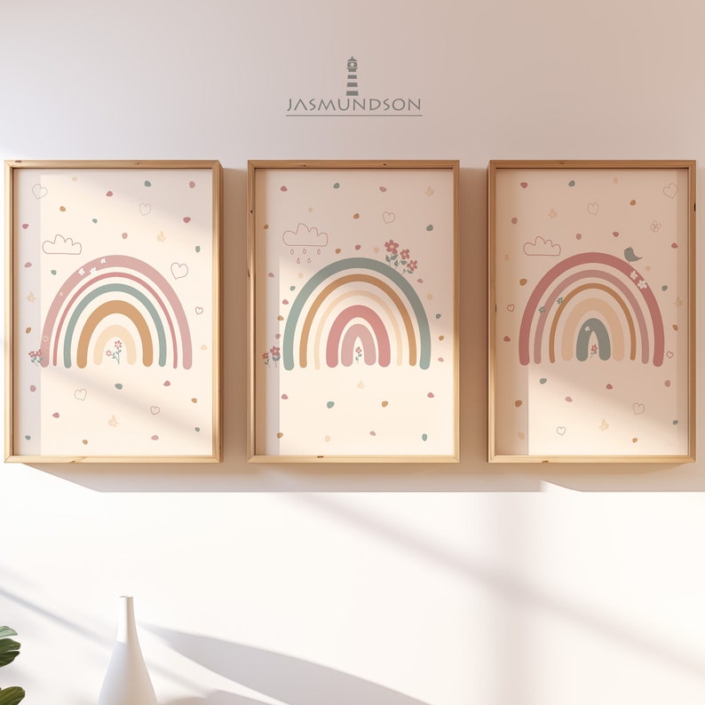 Girls Nursery Pictures Rainbow Digital Download Instant Print Ensemble de 3 photos image 2