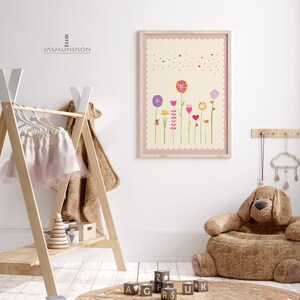 Flowers Children's Room Picture Digital Download Instant Print in Many Sizes Old Pink Cream Playroom Flower Meadow image 7